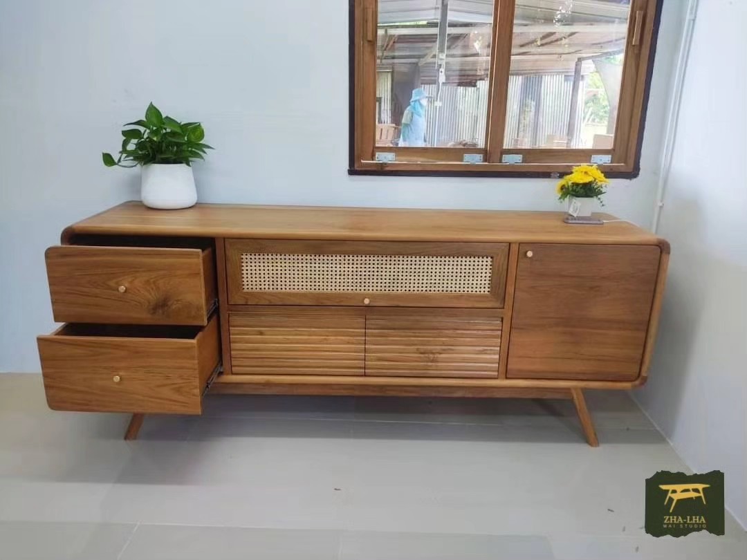 ไซด์บอร์ดไม้สักผสมหวาย ไซด์บอร์ดไม้สักผสมหวาย