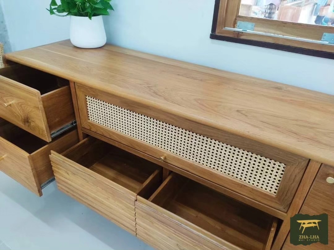 ไซด์บอร์ดไม้สักผสมหวาย ไซด์บอร์ดไม้สักผสมหวาย