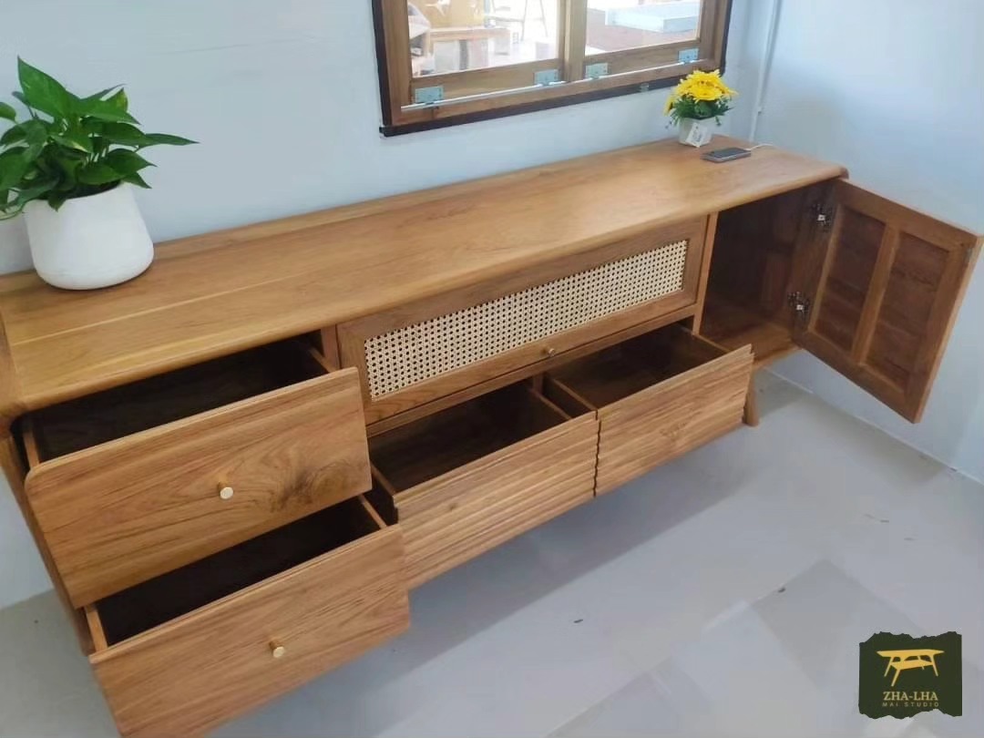 ไซด์บอร์ดไม้สักผสมหวาย ไซด์บอร์ดไม้สักผสมหวาย